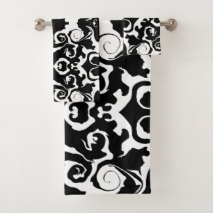 Swirling Pattern in Black and White Bath Towel Set
