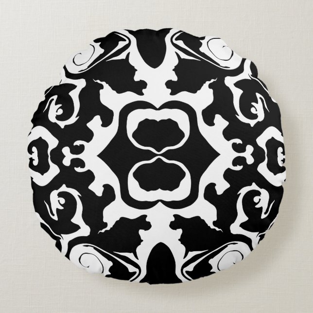 Swirling Pattern in Black and White Round Pillow (Front)