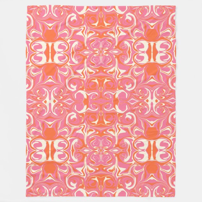 Swirling Pattern in Pink, Orange and Cream Fleece Blanket (Front)
