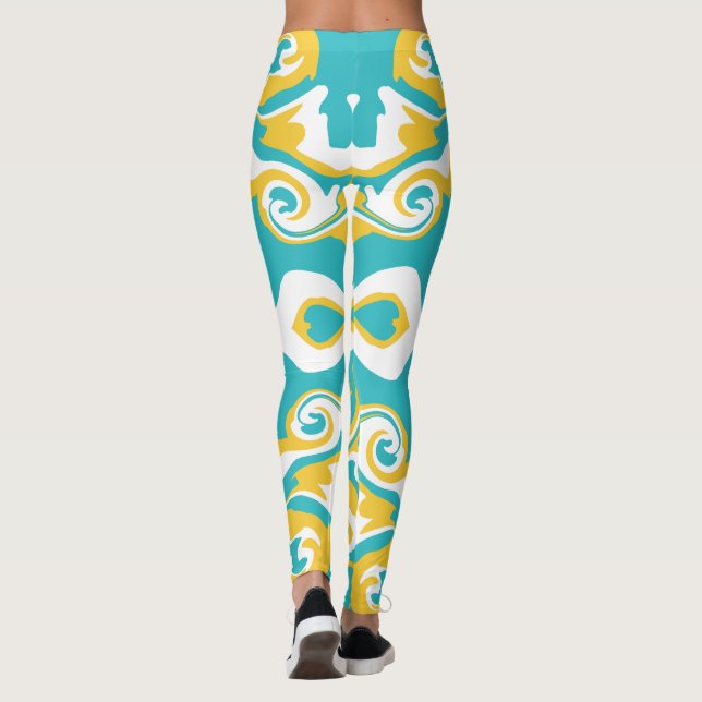 Swirling Pattern in Turquoise and Yellow Leggings (Back)