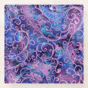 Swirling Pattern of Dot-like Embellishments Glass Coaster