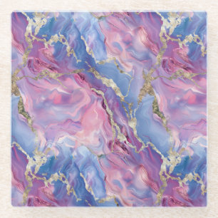 Swirling Pattern of Marbled Effect Pink and Blue Glass Coaster