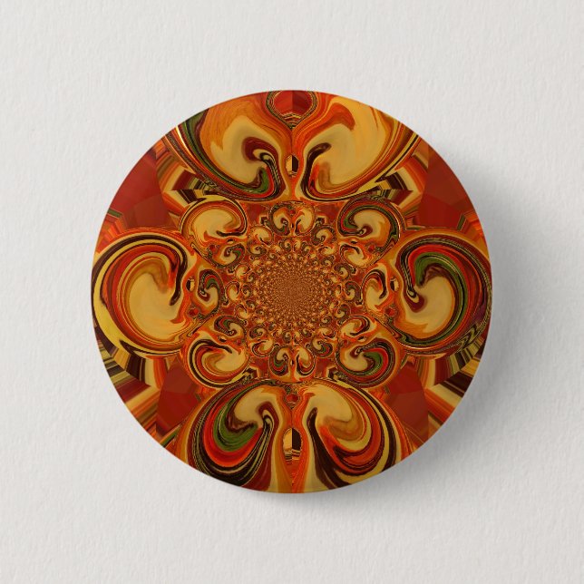Swirling Pattern: Shades of Orange, Brown & Green 2 Inch Round Button (Front)