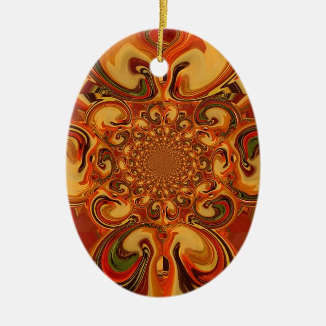 Swirling Pattern: Shades of Orange, Brown & Green Ceramic Ornament (Front)