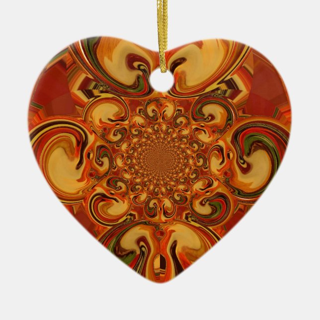 Swirling Pattern  Shades of Orange, Brown, green Ceramic Ornament (Front)