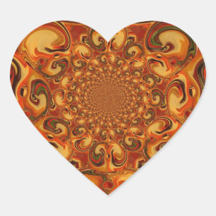 Swirling Pattern  Shades of Orange, Brown, green Heart Sticker