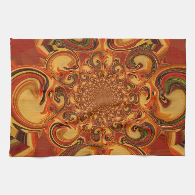 Swirling Pattern: Shades of Orange, Brown & Green Kitchen Towel (Horizontal)