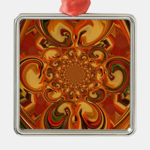 Swirling Pattern  Shades of Orange, Brown, green Metal Ornament