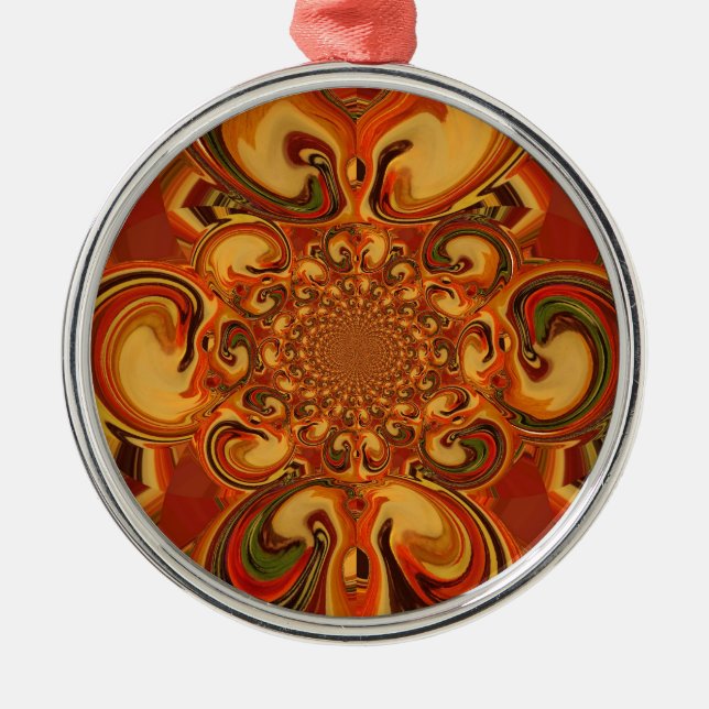 Swirling Pattern  Shades of Orange, Brown, green Metal Ornament (Front)