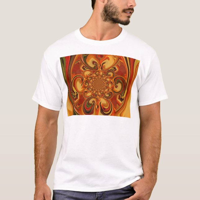 Swirling Pattern  Shades of Orange, Brown, green T-Shirt (Front)