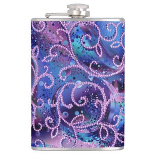 Swirling Patterns of Glass Beaded Embellishments Hip Flask