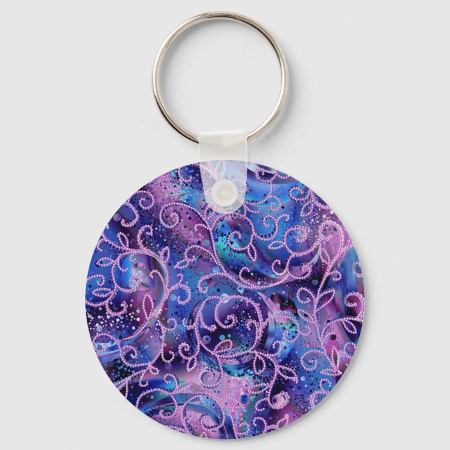 Swirling  Patterns of Glass Beaded Embellishments Keychain (Front)