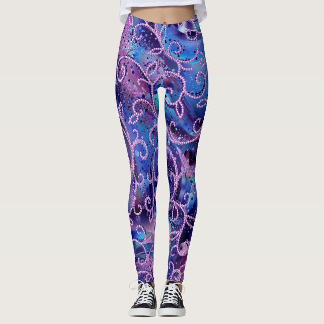 Swirling Patterns of Glass Beaded Embellishments Leggings (Front)
