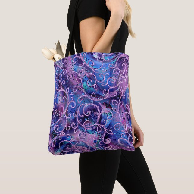 Swirling Patterns of Glass Beaded Embellishments Tote Bag (Close Up)
