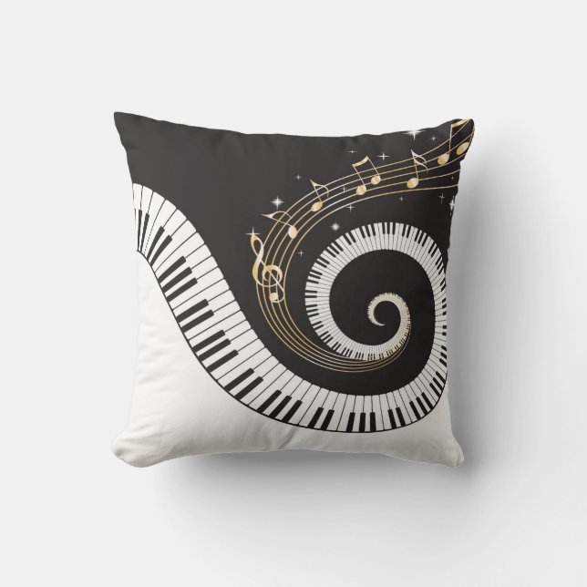 Swirling Piano Keys Throw Pillow (Front)