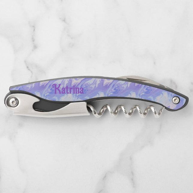 Swirling Purple Watercolor Design Personalized Corkscrew (Front)
