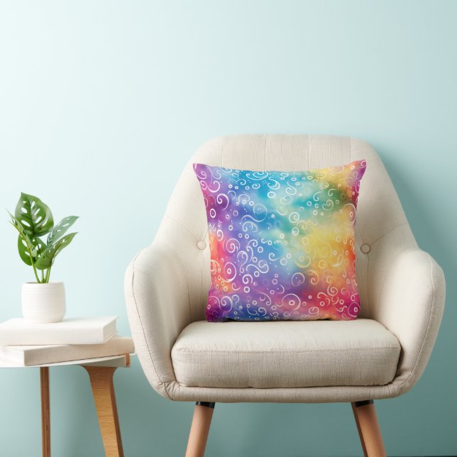 Swirling Rainbow Abstract Throw Pillow (Chair)