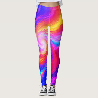Swirling Rainbow of Colours On Custom Tight Leggings