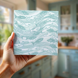 Swirling School of Fish in Teal ID1200 Tile