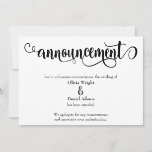 Swirling Script Cancelled Wedding Announcement