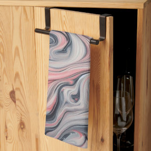 Swirling Shades of Pink, Grey, and White Kitchen Towel