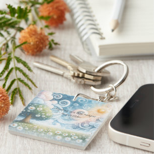 Swirling Skies / Daisies & Quote Keychain