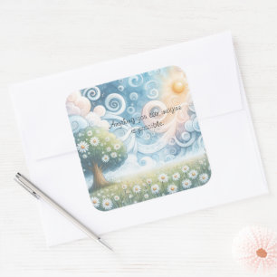 Swirling Skies / Daisies & Quote Square Sticker