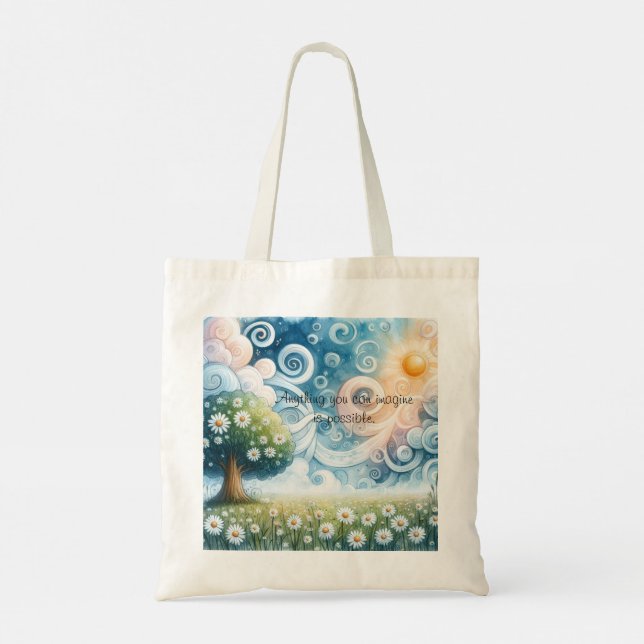 Swirling Skies / Daisies & Quote Tote Bag (Back)