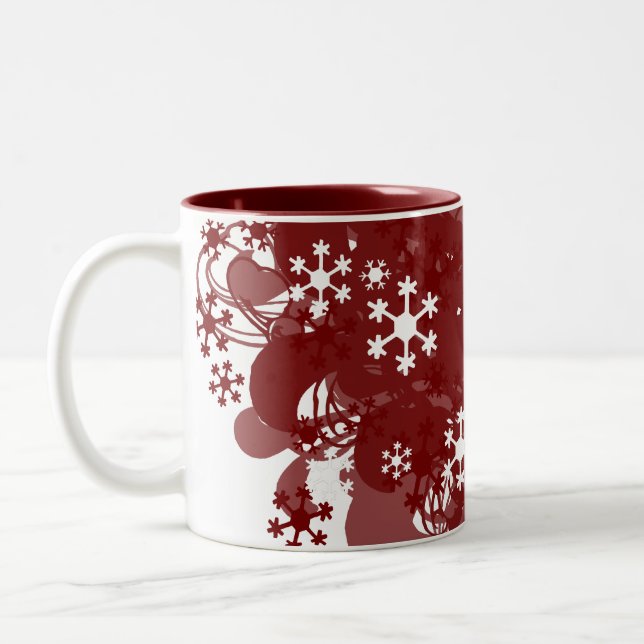Swirling Snow Red Two-Tone Coffee Mug (Left)