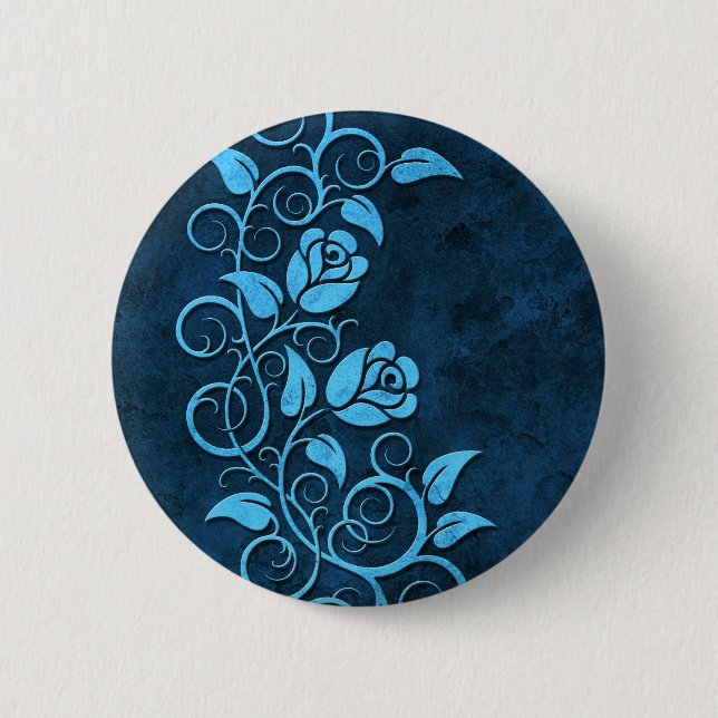 Swirling Stone Roses, blue 2 Inch Round Button (Front)