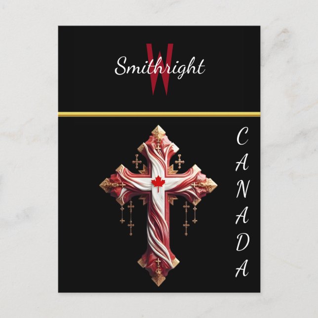 Swirling Symmetry: Red and White Cross on Wall Postcard (Front)
