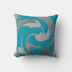 Swirling Turquoise Grey Charcoal Floral Abstract Throw Pillow