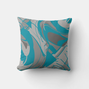 Swirling Turquoise Grey Shades Charcoal Shapes Throw Pillow
