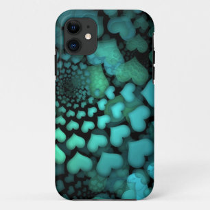 Swirling Turquoise Hearts Fractal Art iPhone 11 Case