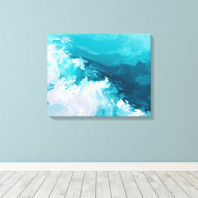 Swirling Turquoise Waves Abstract Ocean Wave Art Canvas Print (Insitu(Wood Floor))
