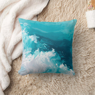Swirling Turquoise Waves Abstract Ocean Wave Art Throw Pillow