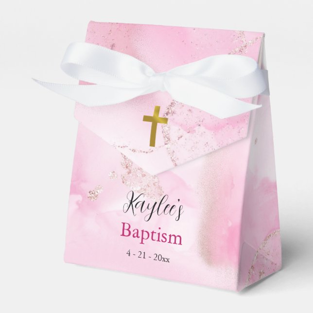 Swirling & Twirling Pink Clouds Baptism Favour Box (Front Side)