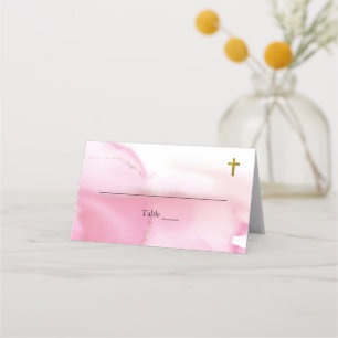 Swirling & Twirling Pink Clouds Baptism Place Card
