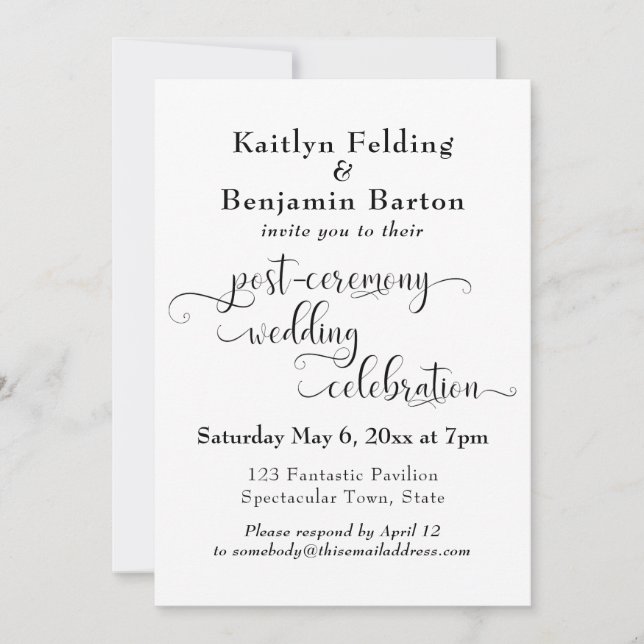 Swirling Typography Post-Wedding Reception Only Invitation (Front)