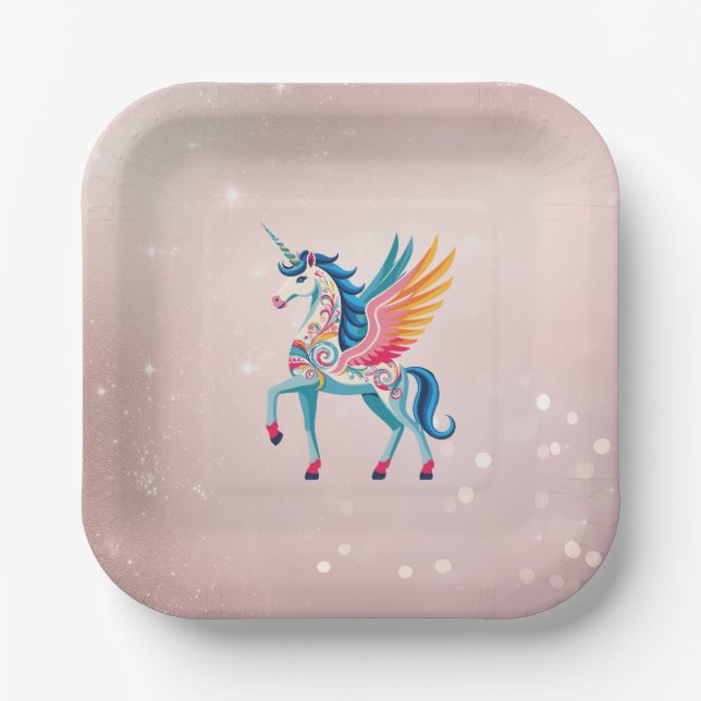 Swirling Unicorn Paper Plate (Front)