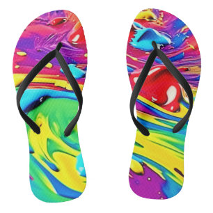 Swirling Vibrant Paint Art Flip Flops