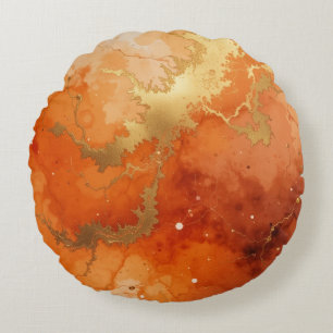 swirling watercolor gold burnt orange background round pillow