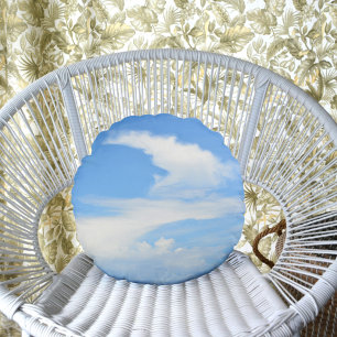 Swirling White Cloud against Blue Sky Round Pillow