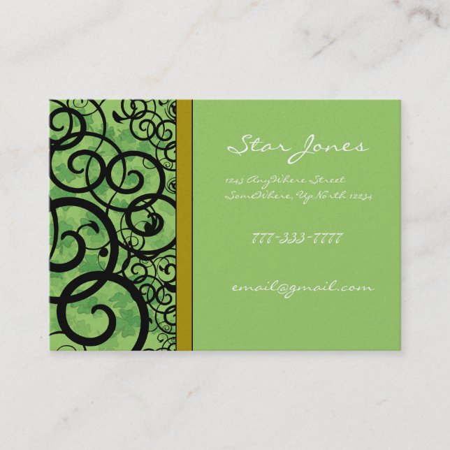 Swirls and Clover and Shamrocks Galore Business Card (Front)