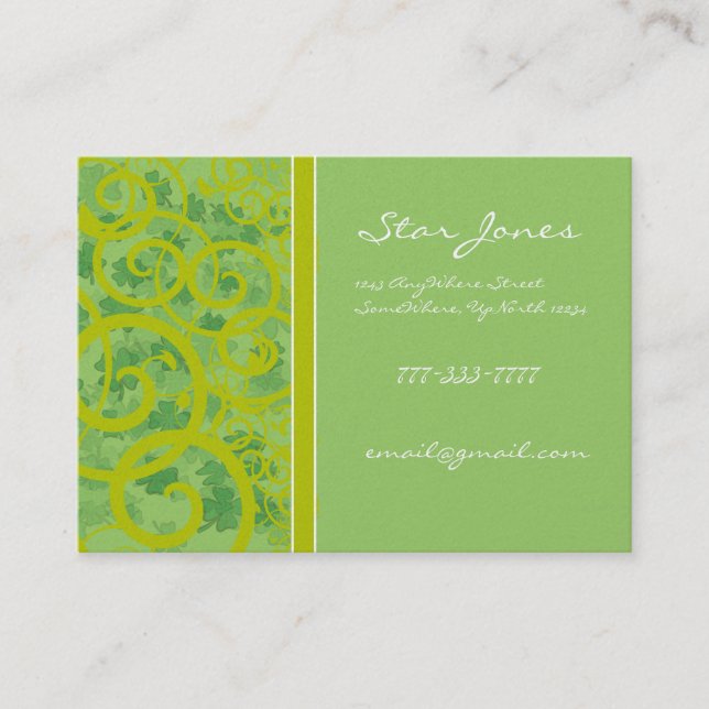 Swirls and Clover and Shamrocks Galore Business Card (Front)