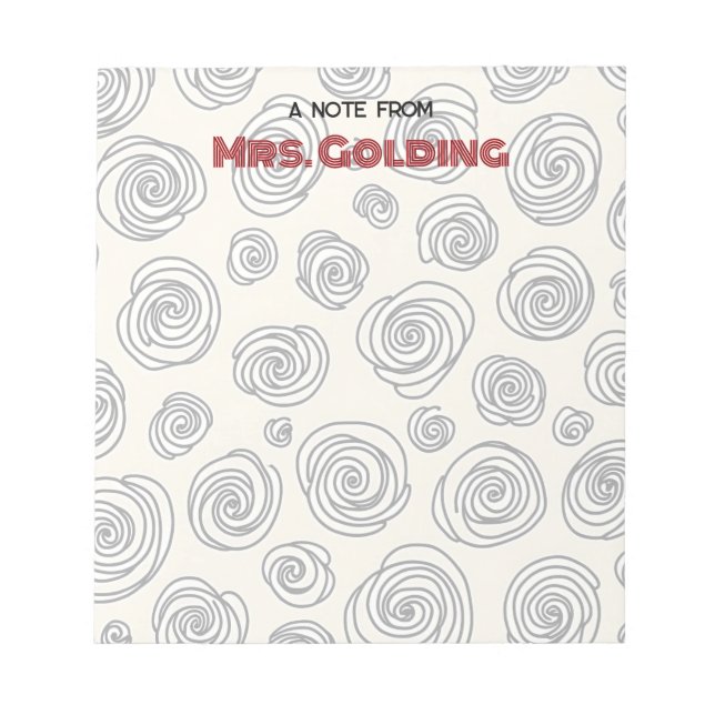 Swirls and Doodles Personalized Teacher Gift Notepad (Front)