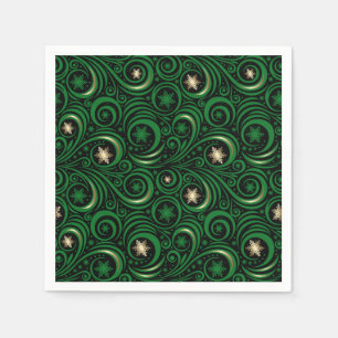 Swirls and Snowflakes Gold and Green Napkin