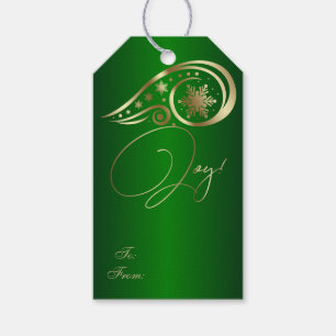 Swirls and Snowflakes Green and Gold Gift Tags