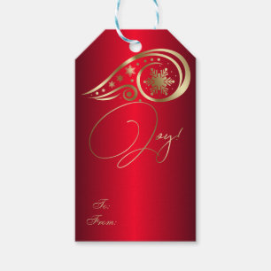 Swirls and Snowflakes Red and Gold Gift Tags