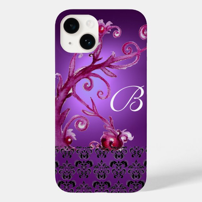 SWIRLS, BERRIES DAMASK MONOGRAM pink black purple Case-Mate iPhone Case (Back)